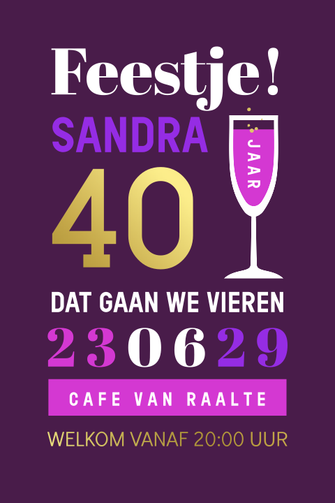 Typografische 40ste uitnodiging voor een verjaardag champagneglas