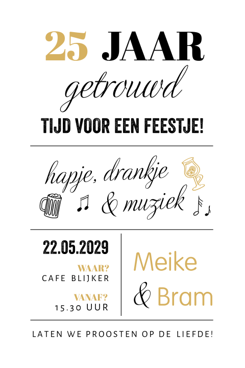 Moderne typografische uitnodiging 25-jarig huwelijksjubileum