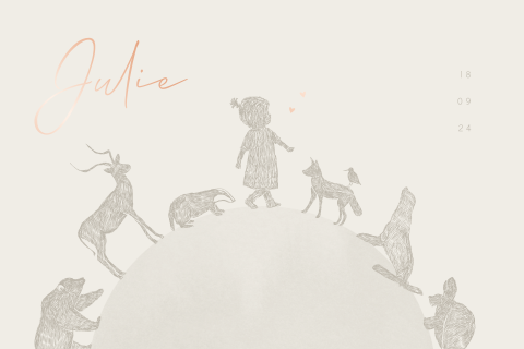 Animals silhouet geboortekaartje Jollein voor een meisje