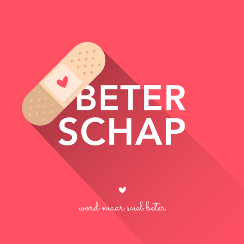Kaart met beterschap en pleister voor ziekte of operatie