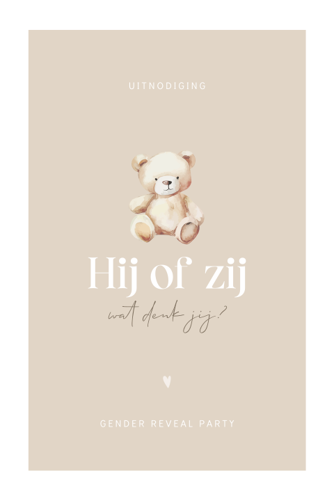 Gender reveal party uitnodiging met teddybeer
