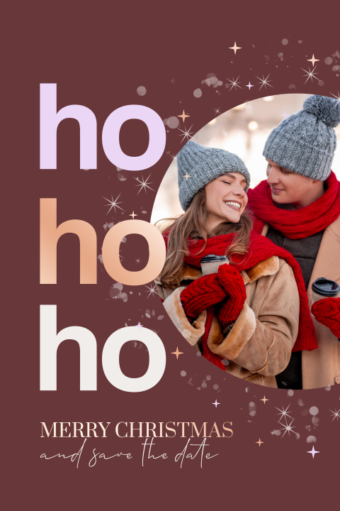 Save the Date kerstkaart Ho Ho Ho met foto en Roséfolie