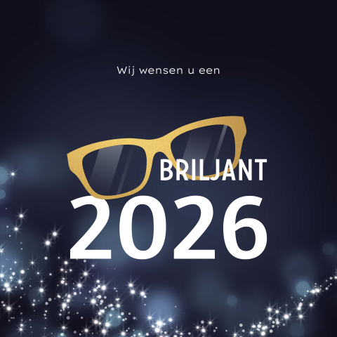 Strakke zakelijke nieuwjaarskaart briljant 2026 met bril