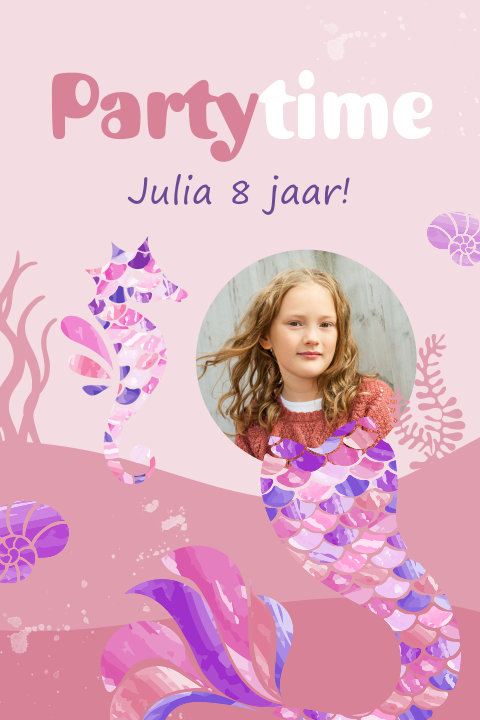 Uitnodiging zwemfeestje met foto en zeemeermin