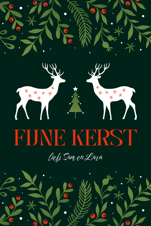 Kerstkaart met rendieren en kersttakken