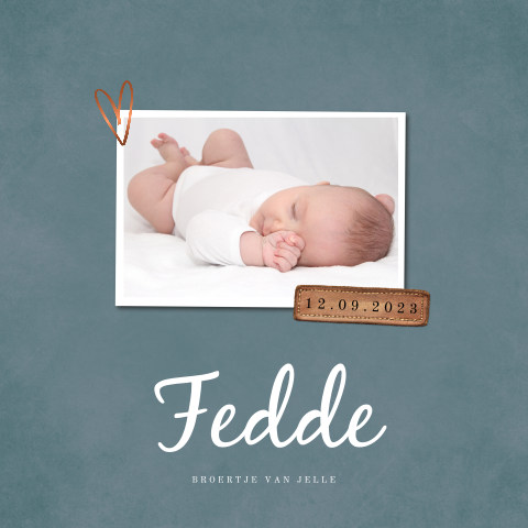 Jongenskaartje met foto en leren label