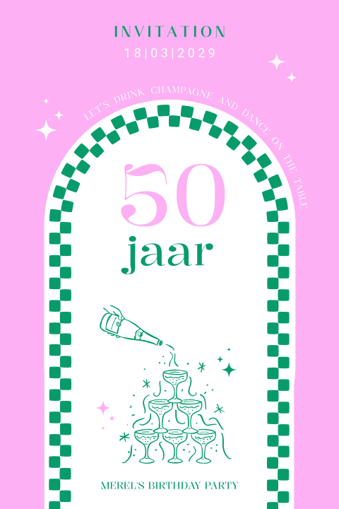 Kleurrijke verjaardagsuitnodiging 50 jaar met champagne