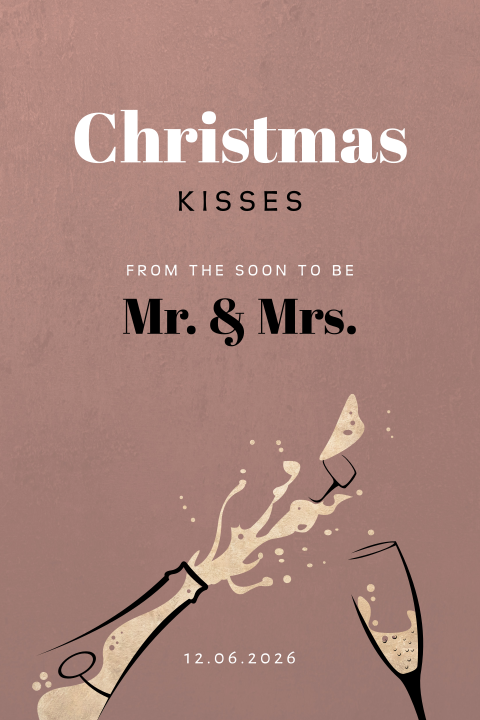 Hippe Save the Date kerstkaart met champagne