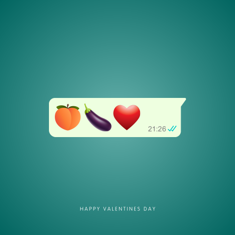 Ondeugende valentijnskaart met chat van perzik, aubergine en hartje