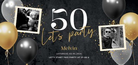 Uitnodiging verjaardagsfeest 50 jaar met foto's en ballonnen