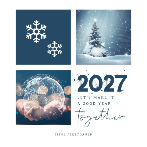 Jaartal zakelijke kerstkaart met foto's en wereldbol