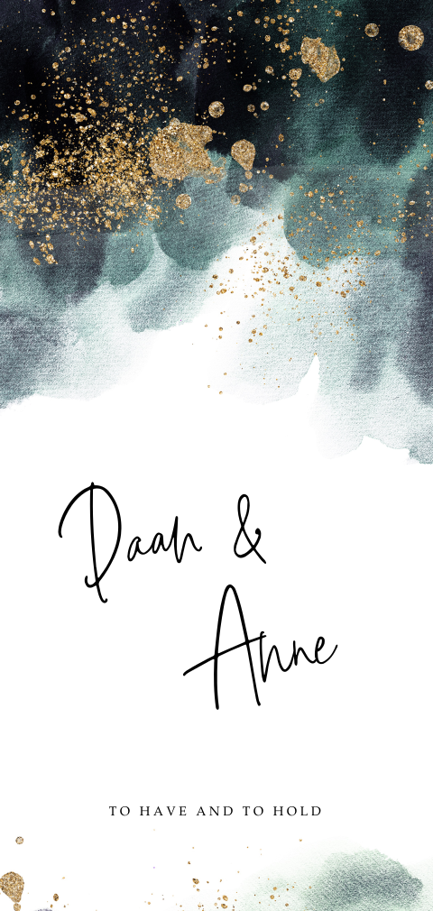 Hippe trouwkaart met aquarel en gouden spetters