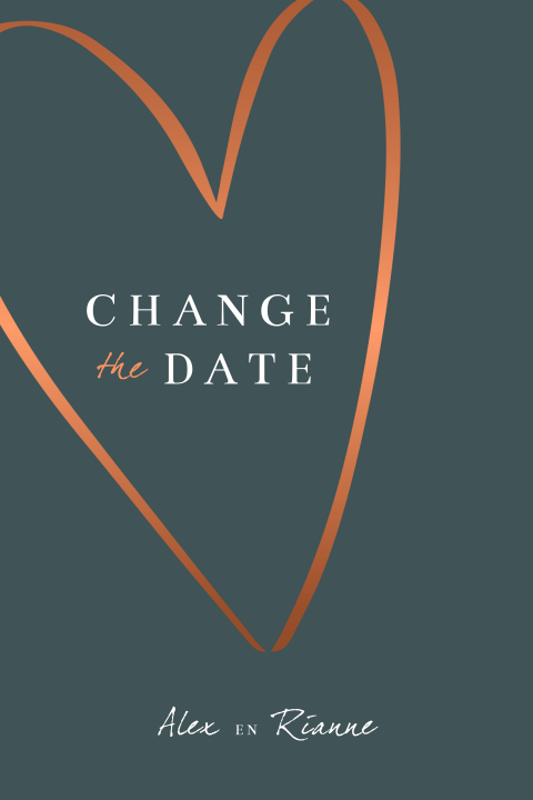 Postponed wedding change the date bruiloft kaart met hart