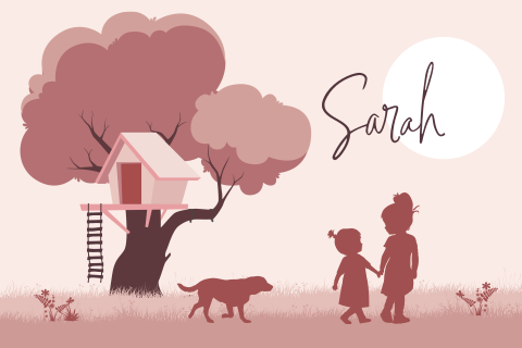 Zusje met grote zus geboortekaartje meisje met boomhut