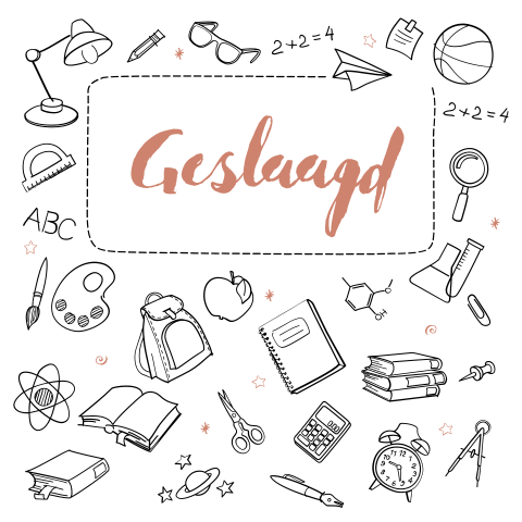 Geslaagd kaart met getekende rugtas, boeken, schriften