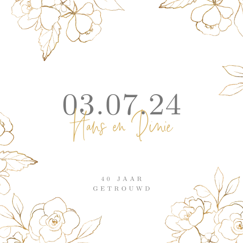 Rustige 40 jaar getrouwd uitnodiging met sierlijke bloemen