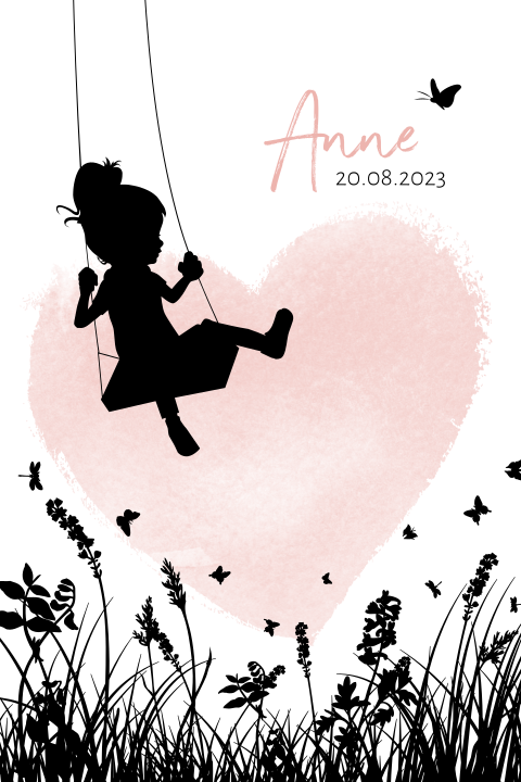 Silhouet meisje op schommel met hart