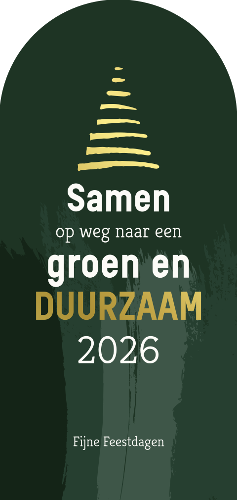 Kerstkaart zakelijk originele vorm met goudfolie en duurzaam groen