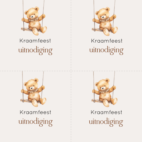DIY kraamfeest uitnodiging minikaartjes met beertje op schommel