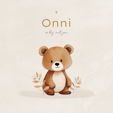 Rustig genderneutraal geboortekaartje beer