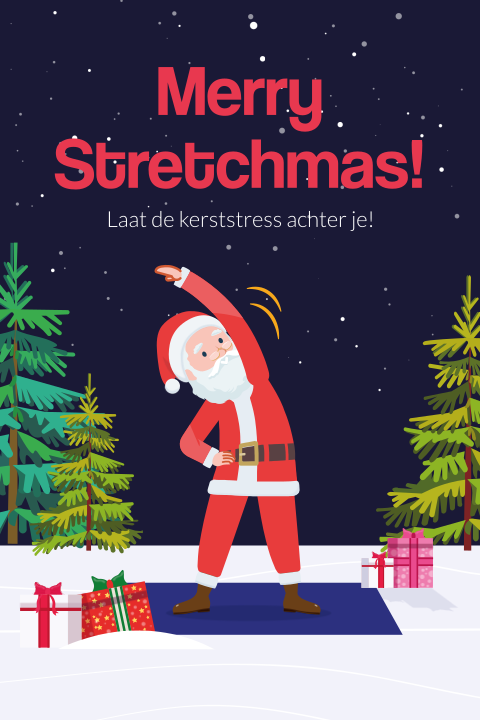 Merry stretchmas! Zakelijke kerstkaart met stretchende kerstman