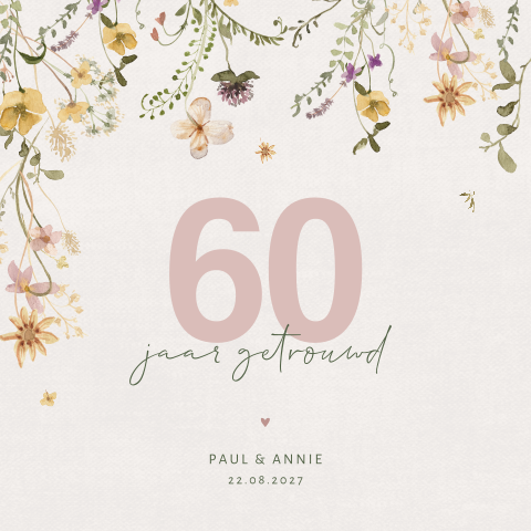 Klassieke bloemen uitnodiging 60 jaar getrouwd