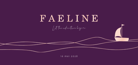 Zeilboot geboortekaartje meisje met golven en hoogglans