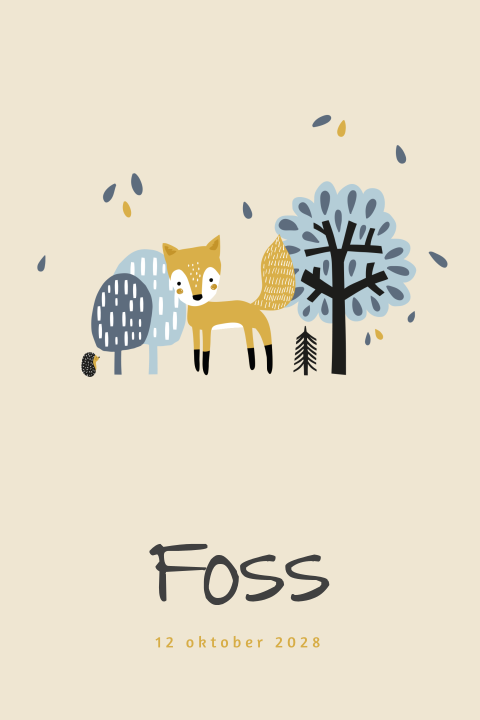 Herfst geboortekaartje voor een zoon met lief vosje