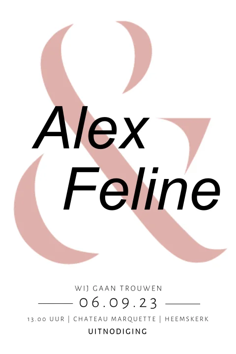 Trouwkaart Rustiek Roze met en-teken