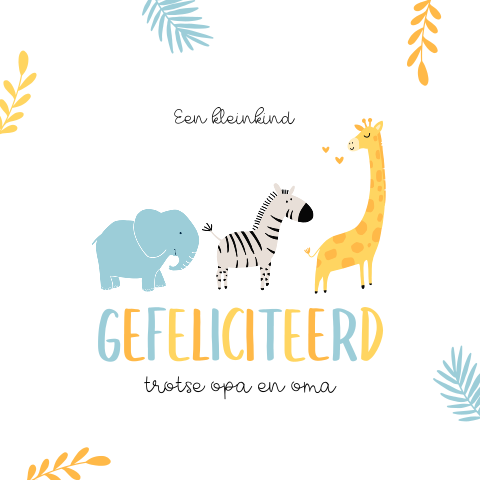 Jungle dieren felicitatiekaart voor een kleinkind