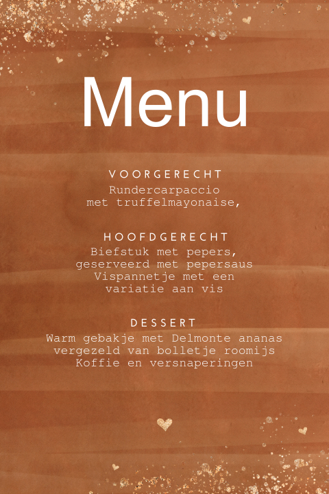 Hippe menukaart Roest met gouden spetters