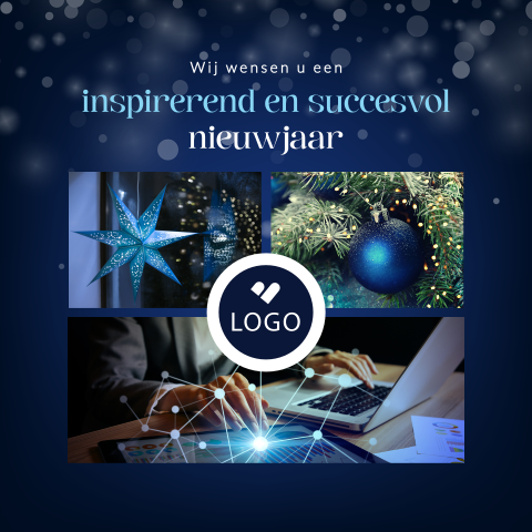 Zakelijke kerstkaart met foto drieluik en logo