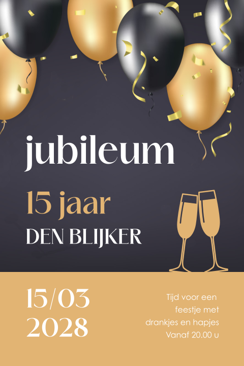 Zakelijke 15 jaar jubileum uitnodiging met confetti en ballonnen