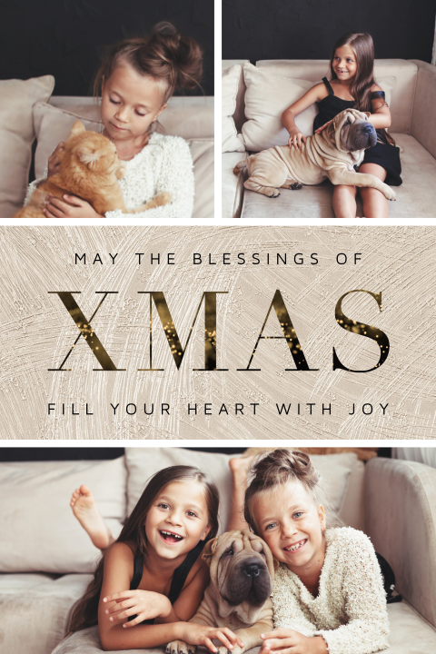 Kerstkaart met meerdere foto's en Christelijke tekst