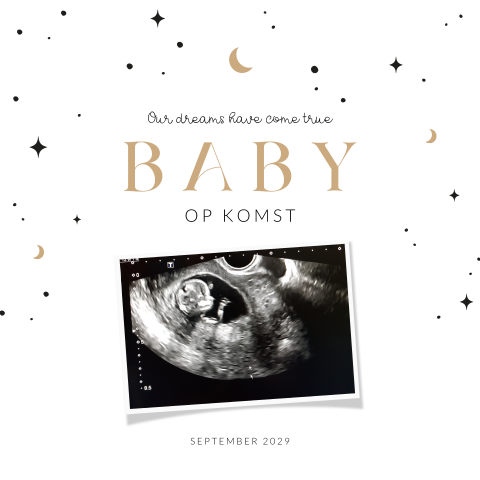 Aankondiging zwangerschap met echo foto, maantjes en sterretjes