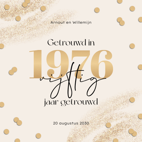 Goudlook uitnodiging 50 jaar getrouwd met confetti