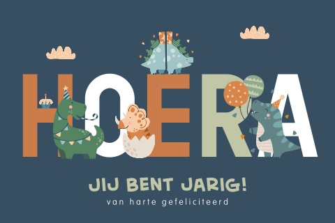 Verjaardagskaart jongen hoera dinosaurussen