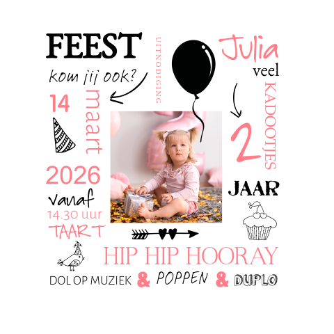 Typografisch kinderfeest uitnodiging
