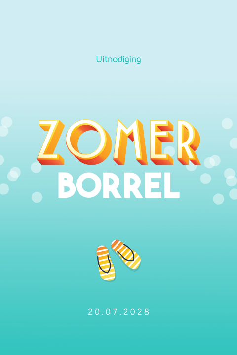 Zomerborrel zakelijke uitnodiging met slippers, zee en luchtbellen
