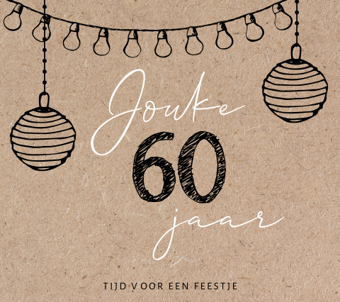 Verjaardagsuitnodiging karton look met slingers en lampionen