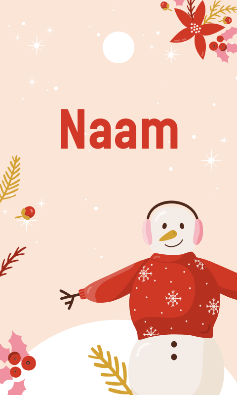 Kerst label met schattige sneeuwpop en hulst (per 18 stuks)