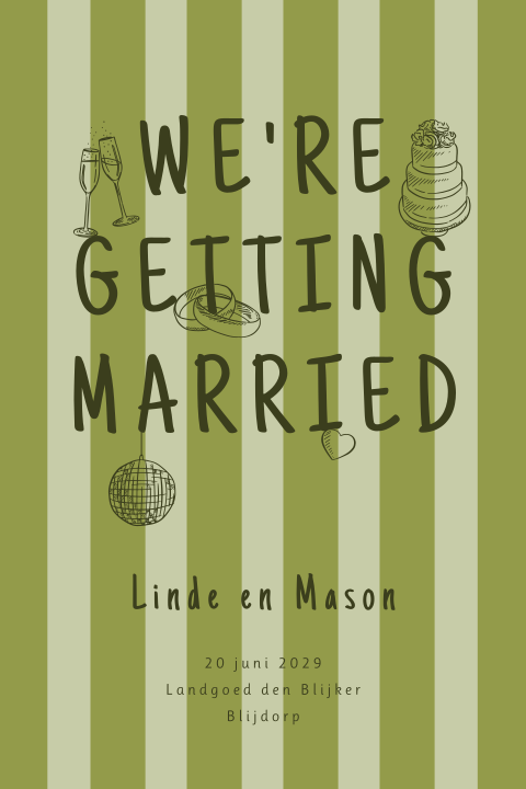 We're getting married trouwkaart met strepen en illustraties