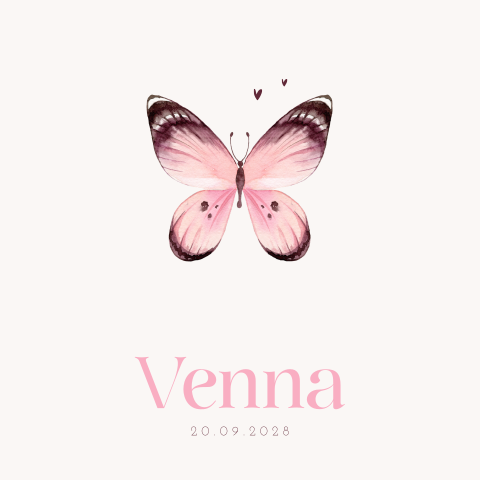 Lief vlinder geboortekaartje voor een meisje