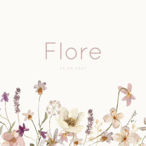 Romantisch geboortekaartje voor een meisje met bloemen