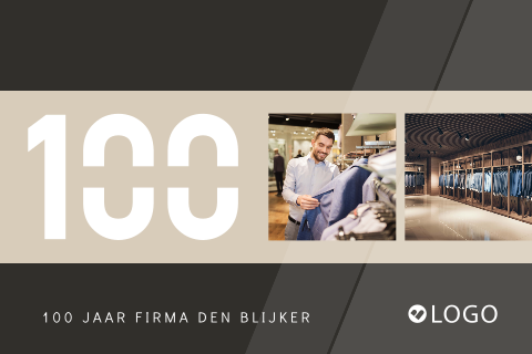 Strakke 100-jarig zakelijk jubileum uitnodiging met foto en uitsnede