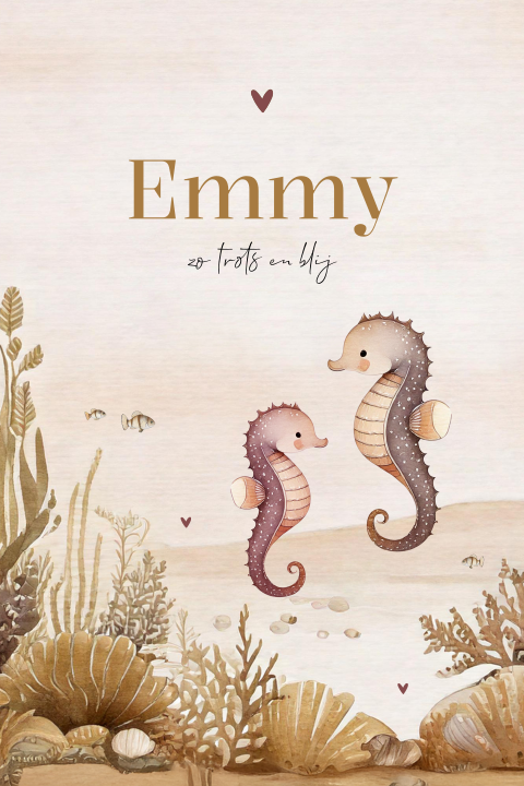 Onderwaterwereld geboortekaartje meisje met zeepaardjes