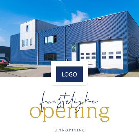 Zakelijke uitnodiging voor opening met foto bedrijf en eigen logo