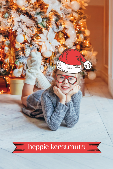 Heppie kerstmuts grappige kerstkaart met foto en props