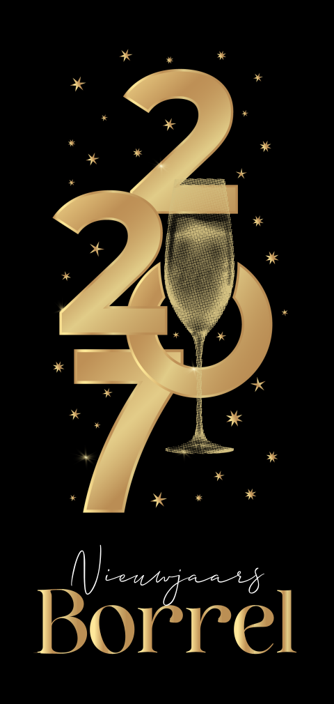 Nieuwjaarsborrel uitnodiging zakelijk met jaartal en champagneglas