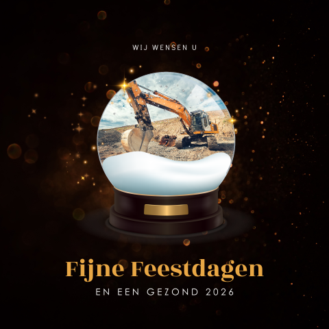 Zakelijke kaart kerst met graafmachine en sneeuwbol